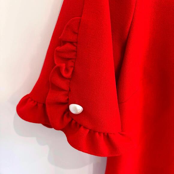 Karl Lagerfeld Red Dress with Ruffle Sleeves and Pearl Detail - Size 10 - Picture 3 of 5